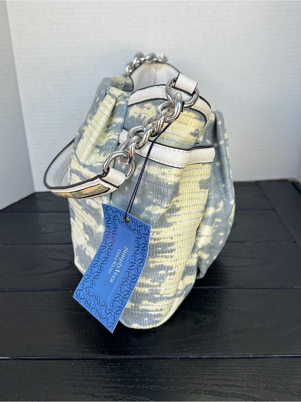 Simply Vera Vera Wang Blue & Cream Tie-Dye Pleated Hobo Shoulder Bag - Picture 6 of 7